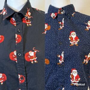 Lot of 2 Denim & Flower Men’s Santa Claus Christmas Shirts Size M Holidays
